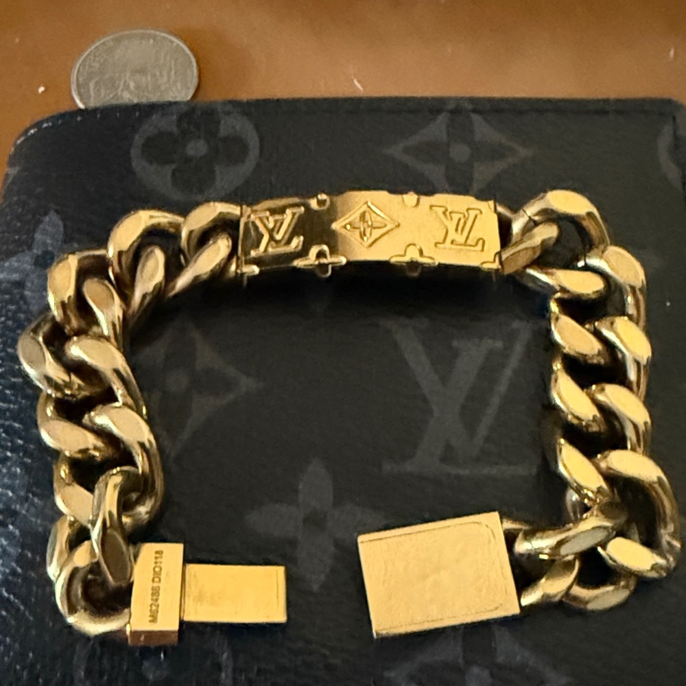 Louis Vuitton Gold Chain Bracelet with Logo